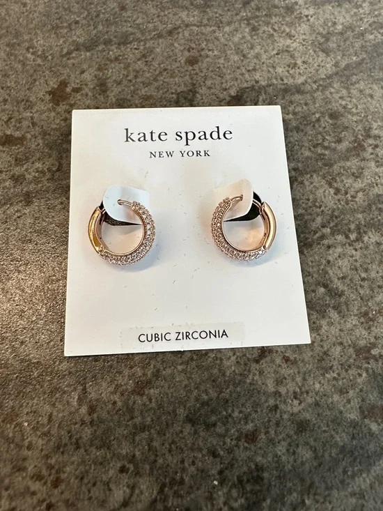 kate spade Rose Gold Pavé Hoop Earrings NWT - Picture 2 of 4